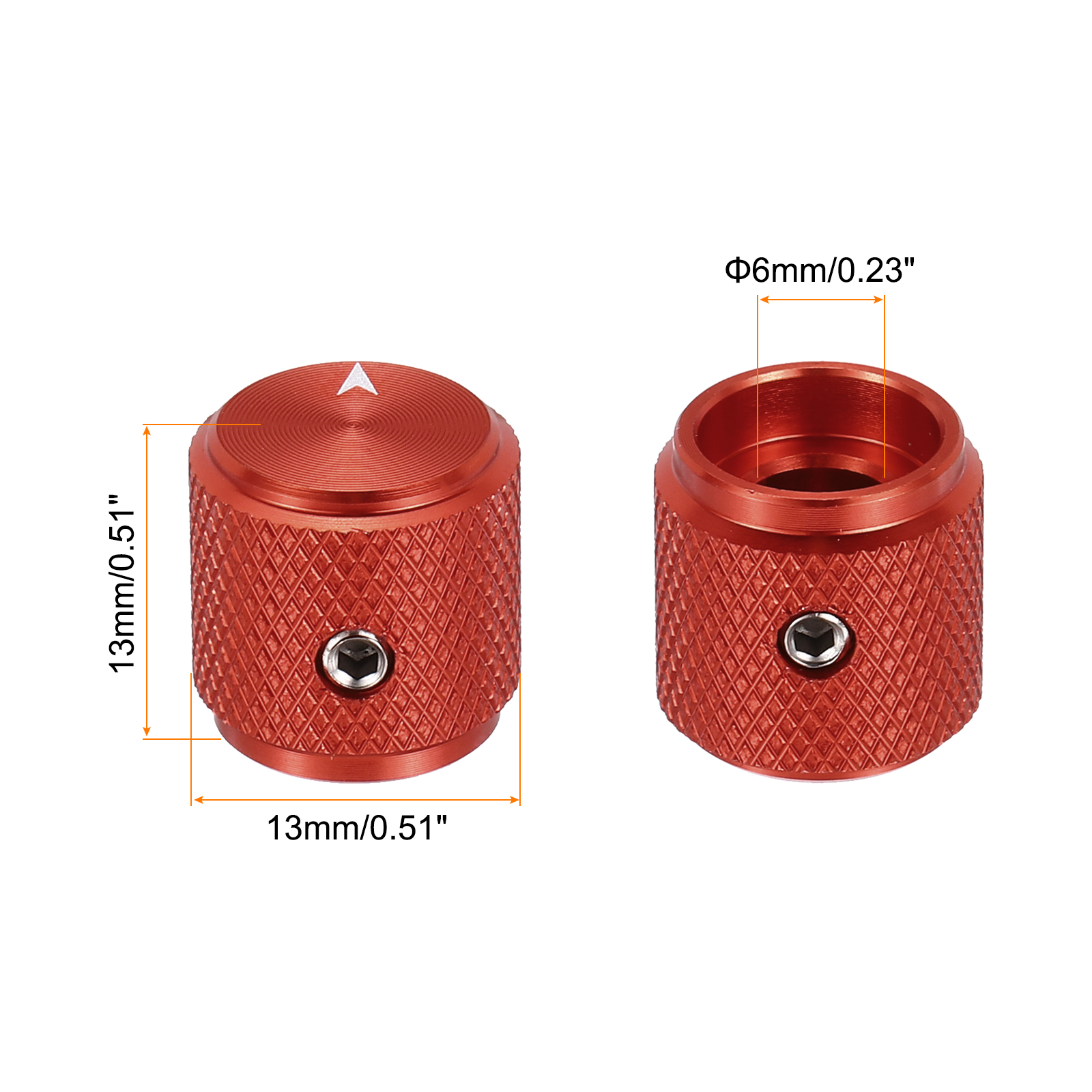 Uxcell 6 Pcs Aluminium Potentiometer Knobs, 1/4" (6mm) Universal Volume Tone Control Knobs with Arrow Indicator for Guitar, 1/2" Red