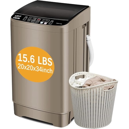 ICYBER BOOM 15.6 lbs Portable Washing Machine, Fully Automatic Top Load Washer with Spin Dryer, 10 Wash Programs & 4 Water Levels, Compact Laundry Washer with Stainless Steel Tub for Apartments Dorms
