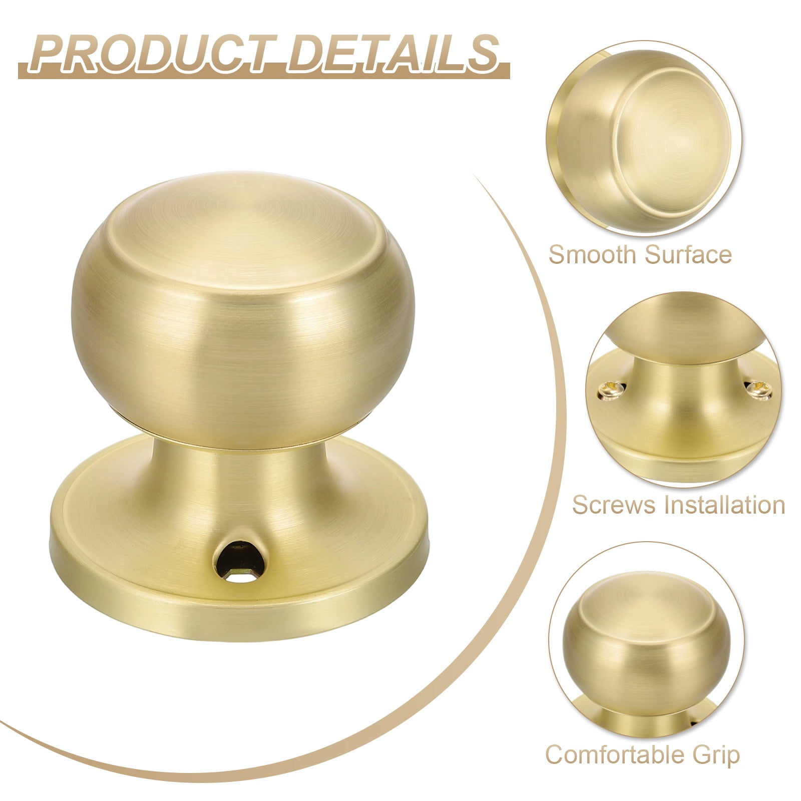 4 Pcs Dummy Door Handles Round Stainless Steel Door Knobs Non-Turning Side Knob Gold