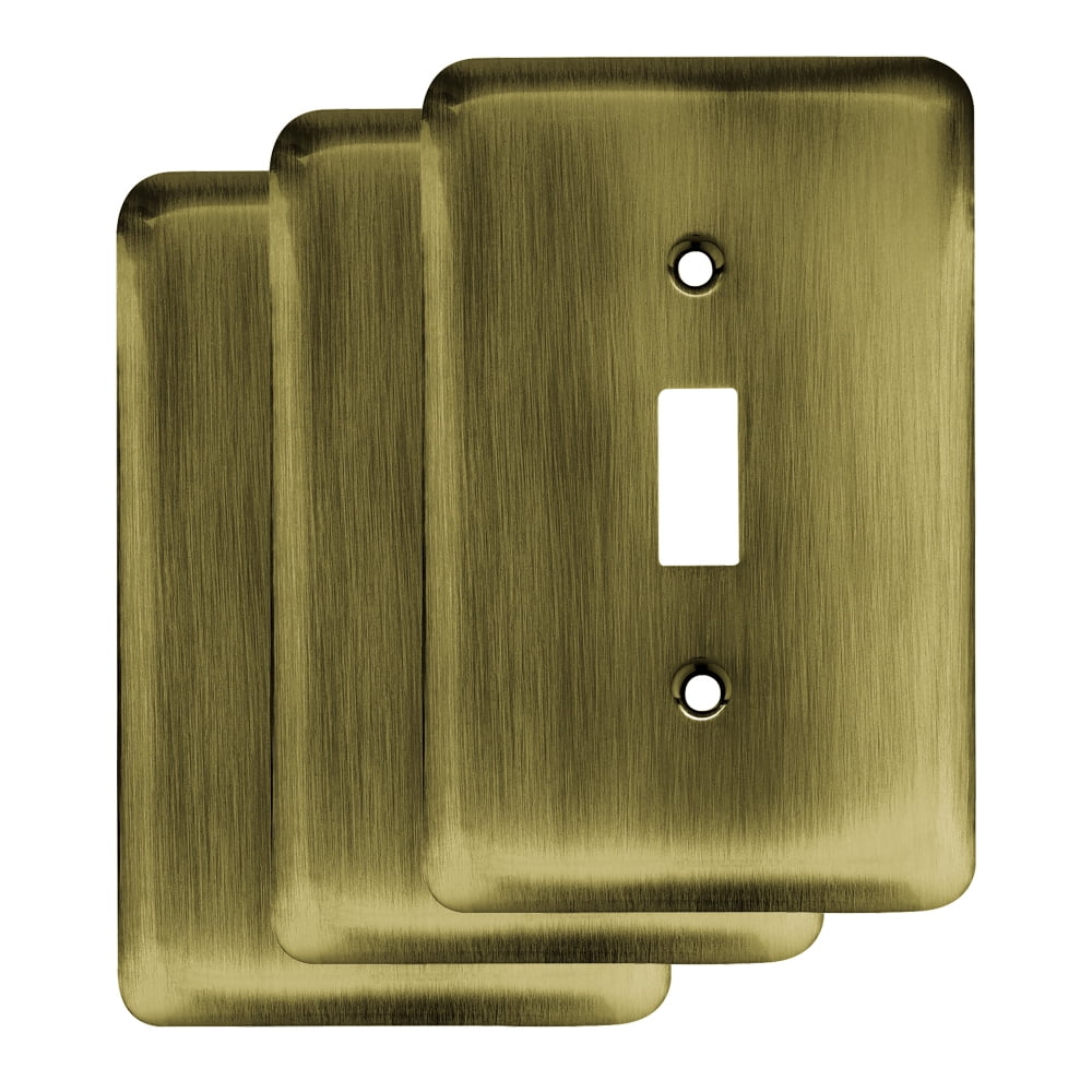 Franklin Brass Stamped Round Single Switch Wall Plate in Antique Brass, 3Pack