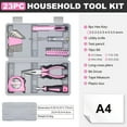 thumbnail image 2 of 23 piece manual tool set with storage box, carbon steel pink tools for home, dormitory, and office maintenance, tool kit, plastic storage box, car tool set, 2 of 6