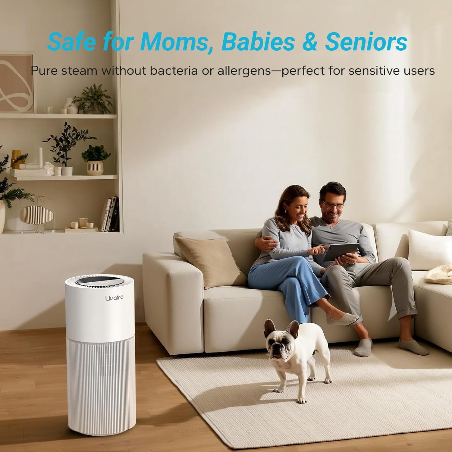 Livatro 8L Evaporative Humidifier, Whole‑House, Top Fill, Auto‑Dry Filter, Invisible Mist for Bedroom/Baby