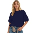 thumbnail image 3 of Shadoumai Oversized Short Sleeve Sweatshirts For Women Trendy Crew Neck Puff Sleeves Casual Dressy Business Blouse, 3 of 5