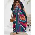 thumbnail image 2 of Cogild Women Swimsuit Cover Ups Ethnic 1/2 Elbow Sleeve V Neck Plus Size Beach Kaftan Dresses, 2 of 4