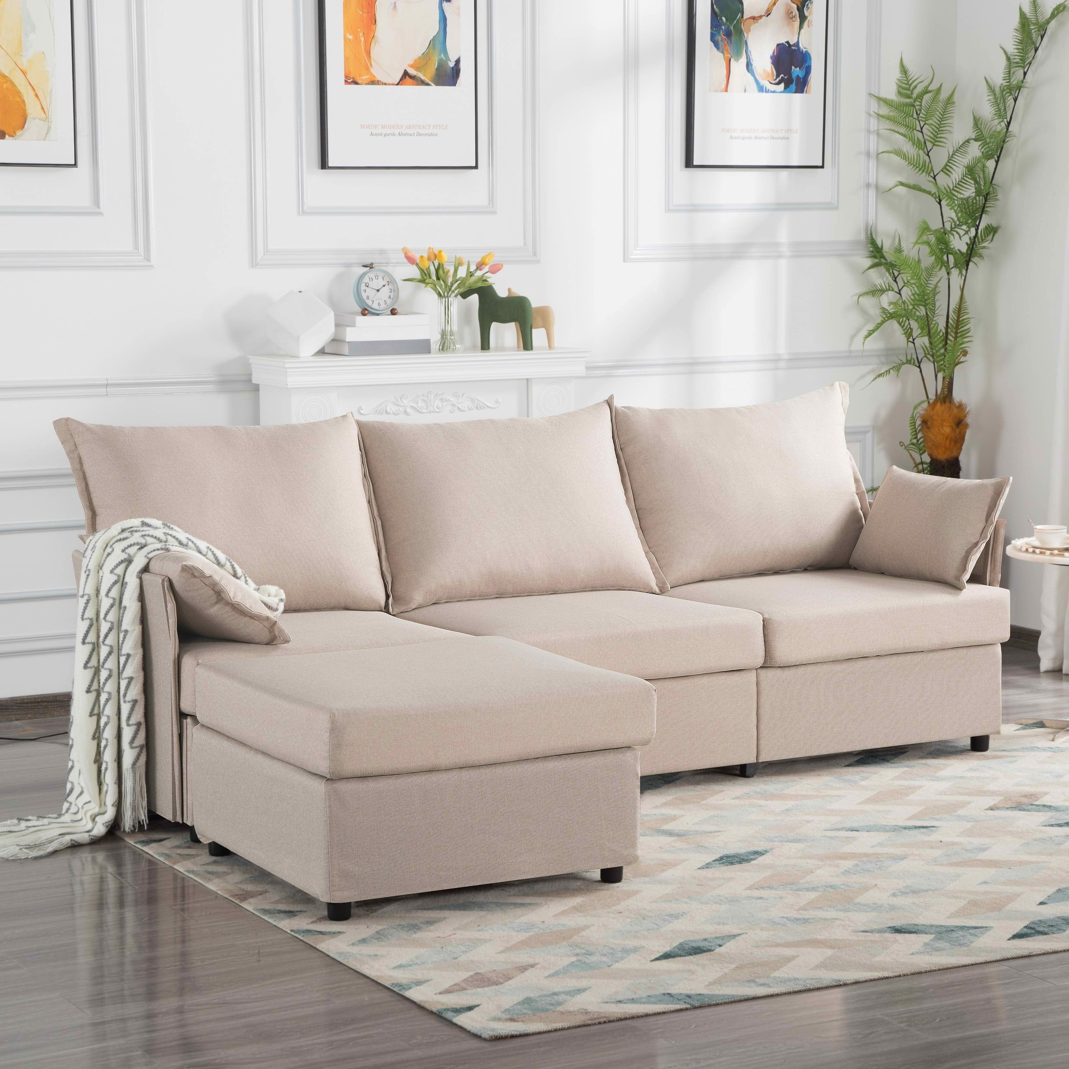 MAYEERTY 93.7" Modular Sofa with Ottoman - Removable Washable Covers, 3 Colors, 2 Arm Pillows