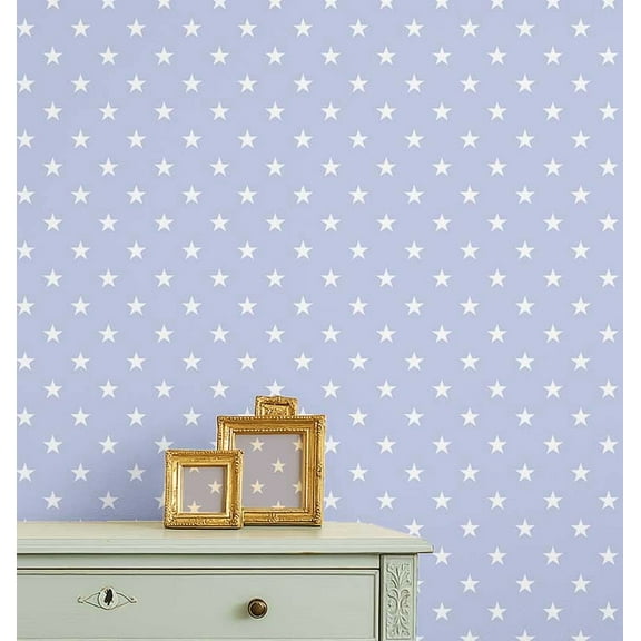 S4Sassy Peel & Stick Vinyl Wallpaper, Chic Star Print Wallpaper Contact Paper Waterproof - Blue, 25"x120" ,Removable Wall Covering for Kids room wall decor, Baby Room, Playroom