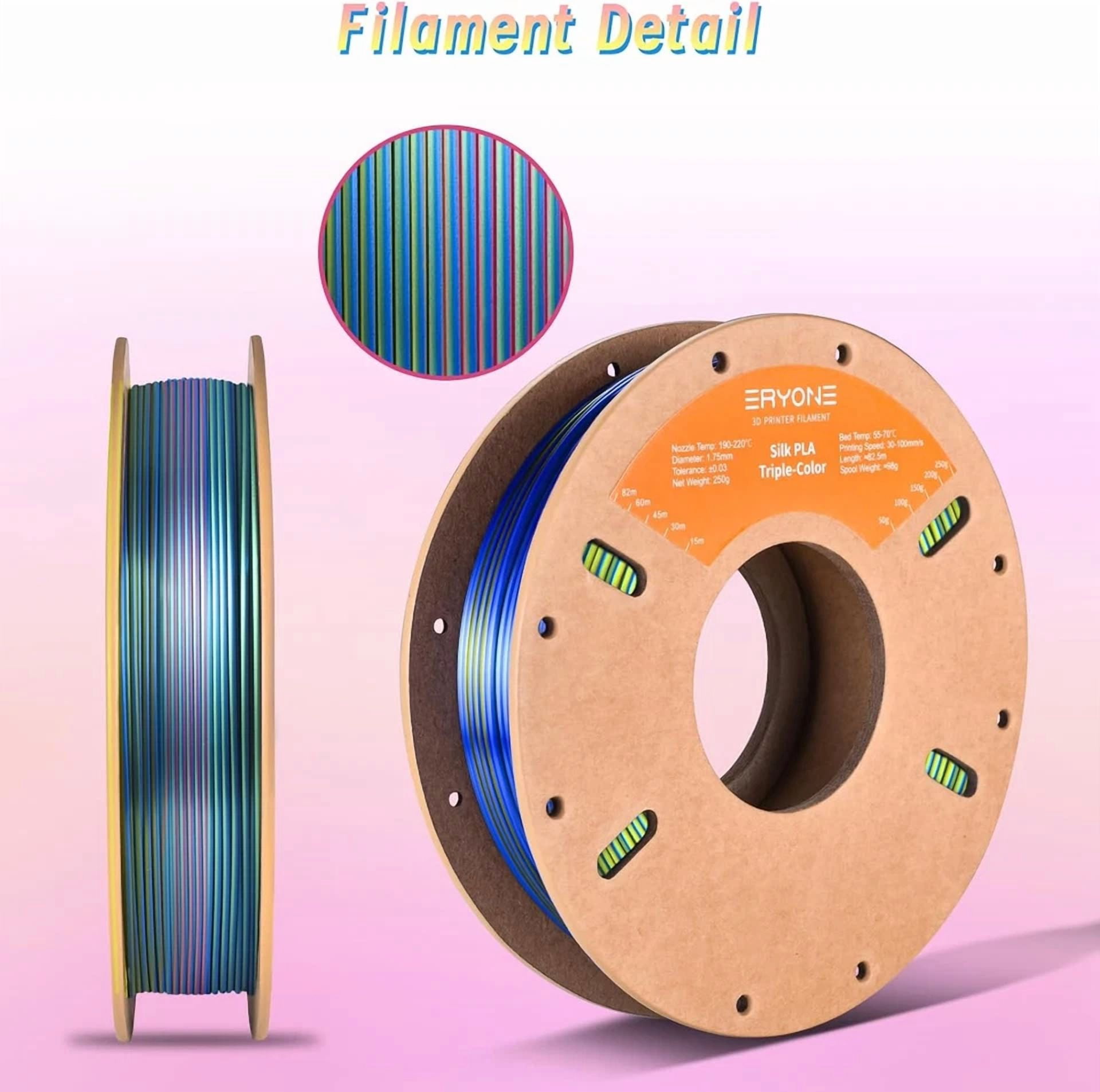 CRESTIN- Eryone Silk Tri Color Pla Filament 3D Printer 1.75Mm +/- 0.03Mm, Multicolor
