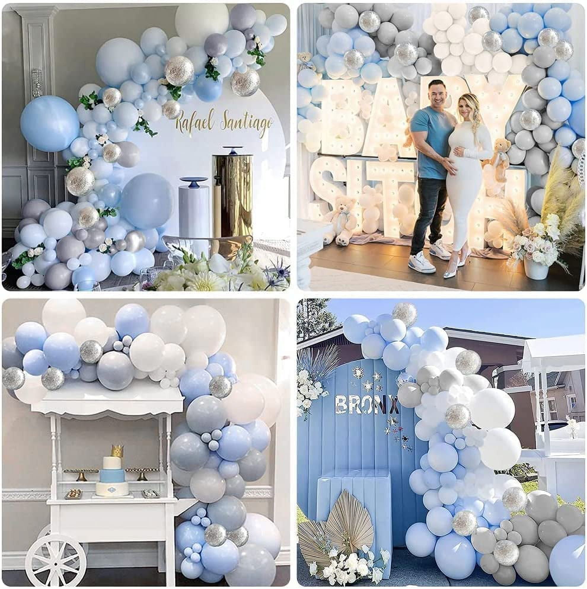 YANSION Blue Balloon Arch Kit, Balloon Arch Garland Kit, Macaron Blue White Gray Latex Party Balloon for Baby Shower, Wedding Birthday Party, Christening 1st Birthday Decorations Boys