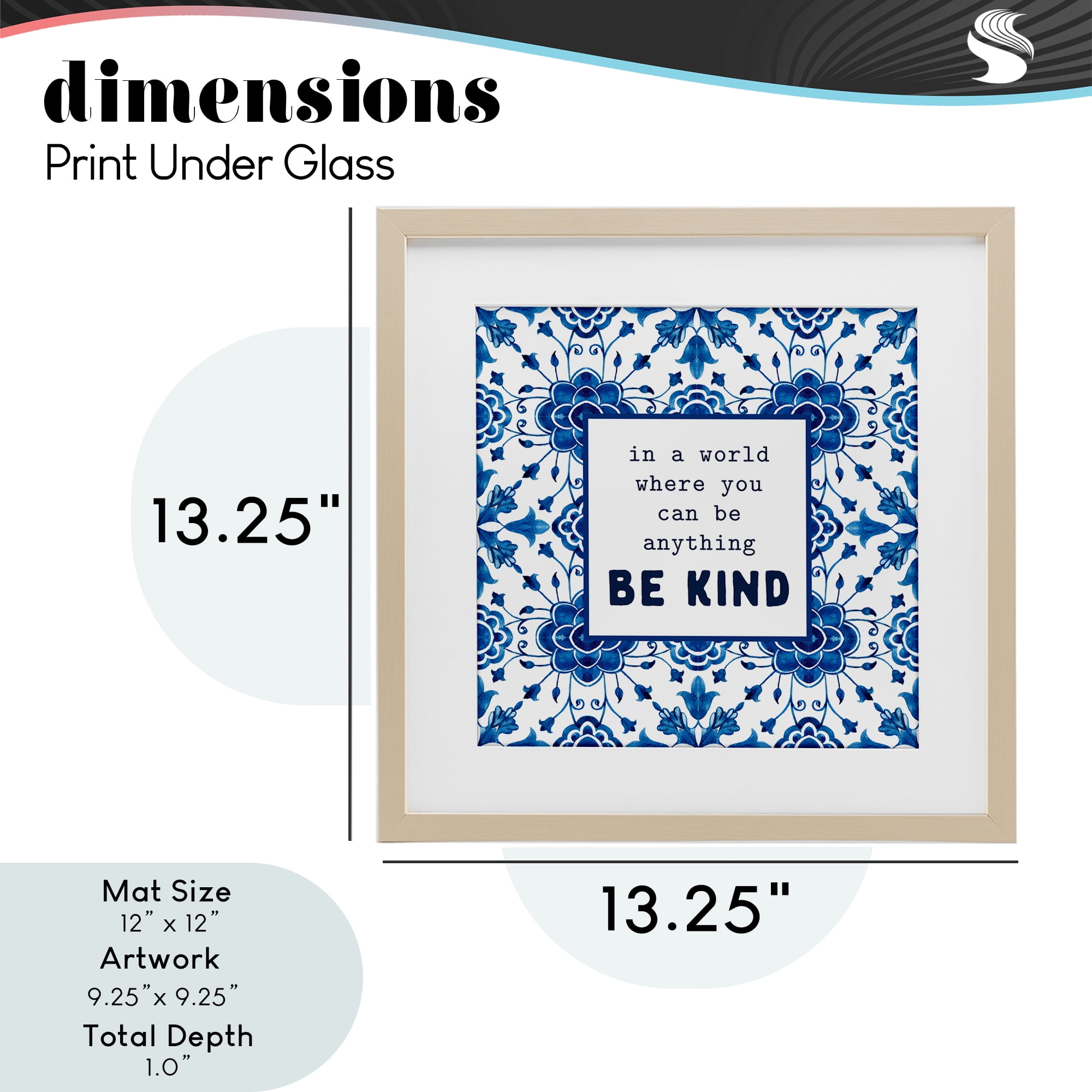 Patterned Be Kind Encouragement Birch Framed Print Under Glass, design by Lettered and Lined