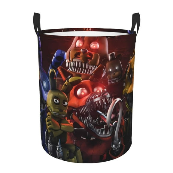 Saiise Five Nights At Freddy'S Print Laundry Basket Circular Laundry Hamper with Handles Waterproof Dirty Clothes Storage Basket for Bedroom Bathroom Dorm Living Room-Small
