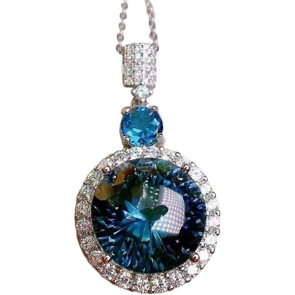 Blue Topaz 925 Silver Necklace,11 Ct Topaz Zircon Necklace,London Blue