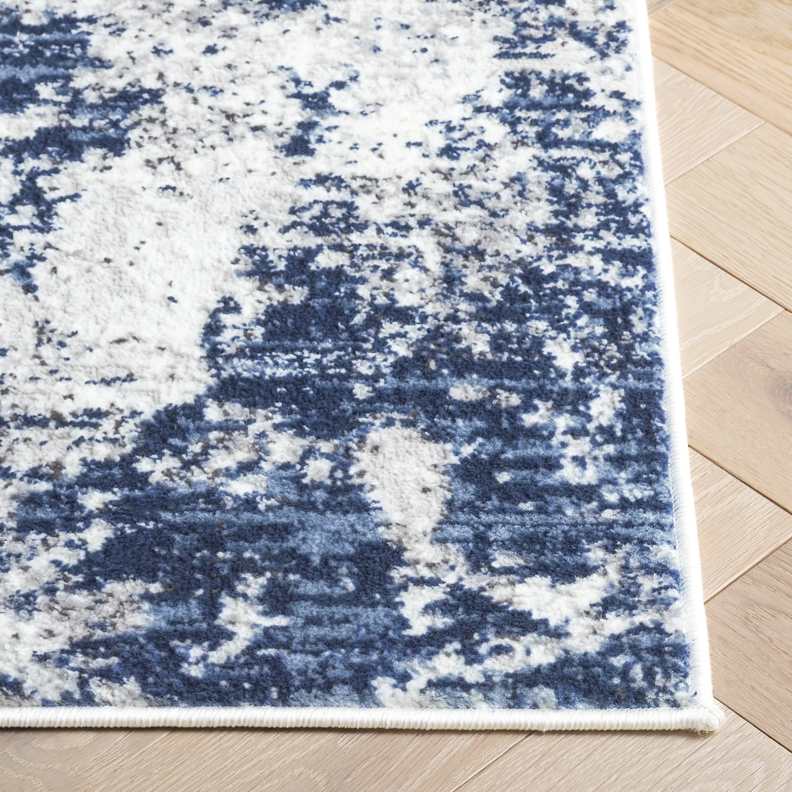 SAFAVIEH Amelia Alastar Abstract Distressed Runner Rug, Ivory/Navy, 2'2" x 8'