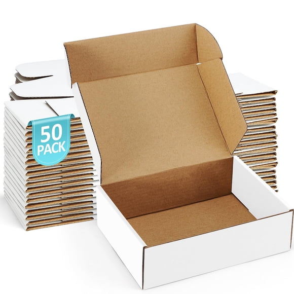 Poever Shipping Boxes 7x5x2 inches Small Mailing Boxes 50 Pack White Cardboard Corrugated Box Mailers