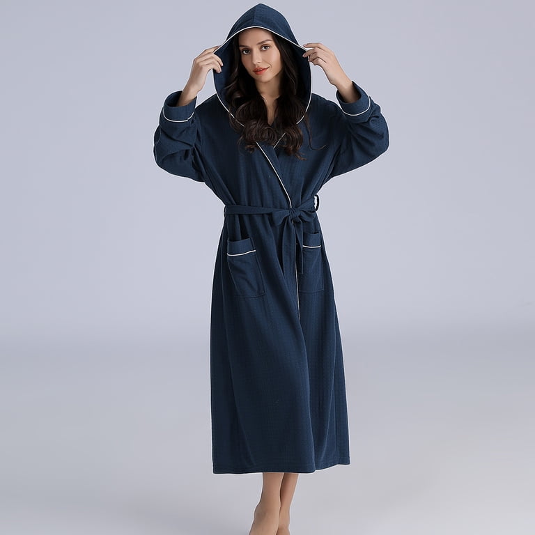 Blvb Womens & Mens Cotton Robes Hooded Bathrobe Super Soft Nightgown with Pockets Unisex Cozy Warm Comfy Sleepwear, Women's, Size: XL, Blue