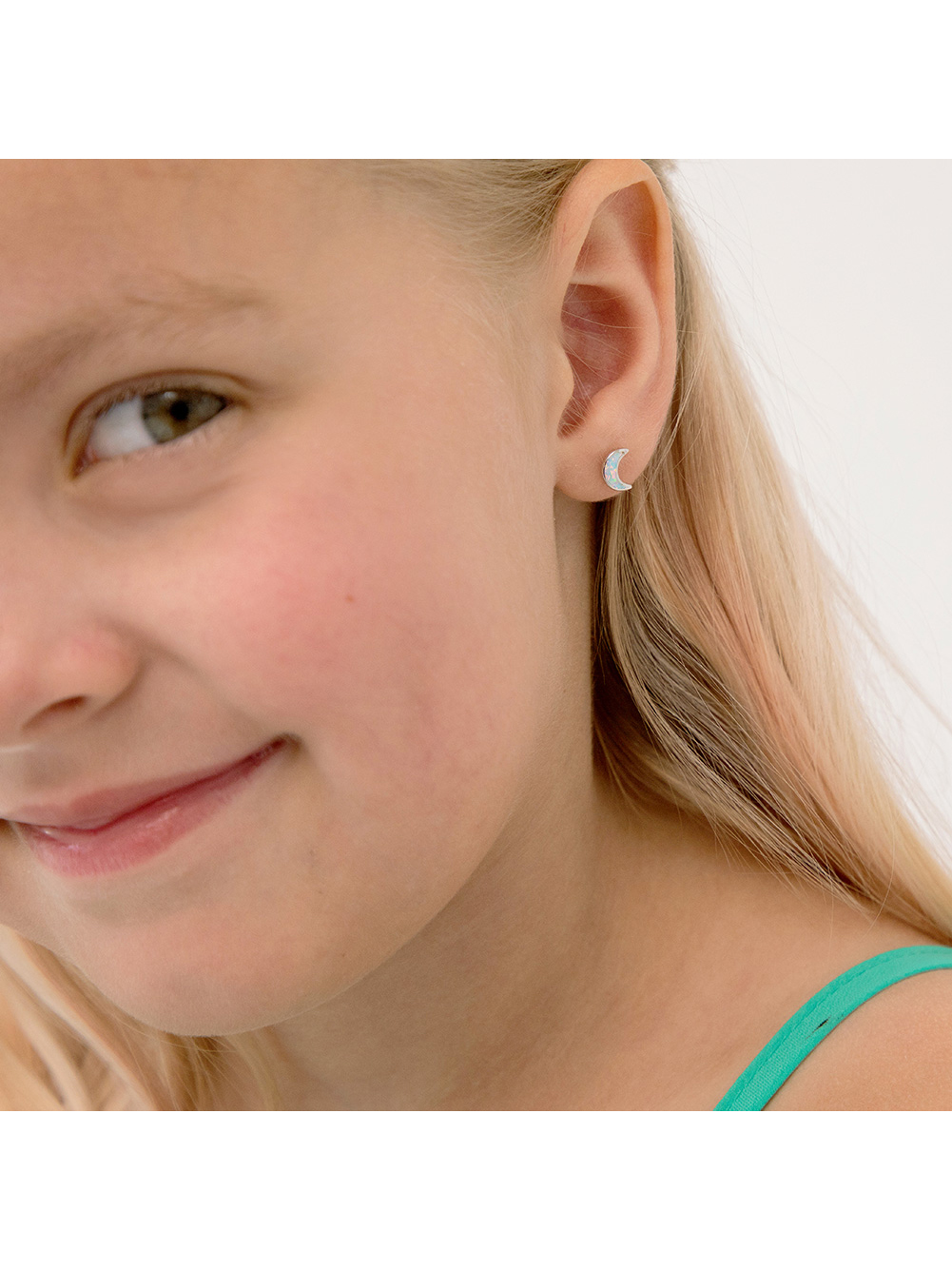 Opal Moon and Star Children's / Girls Earrings Screw Back - Sterling Silver