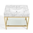 thumbnail image 6 of Sink Vanity Cabinet, Artificial Marble, Metal Steel, Gold White, Modern Contemporary Urban Design, Hotel Bedroom Bathroom Master Suite Guest, 6 of 10