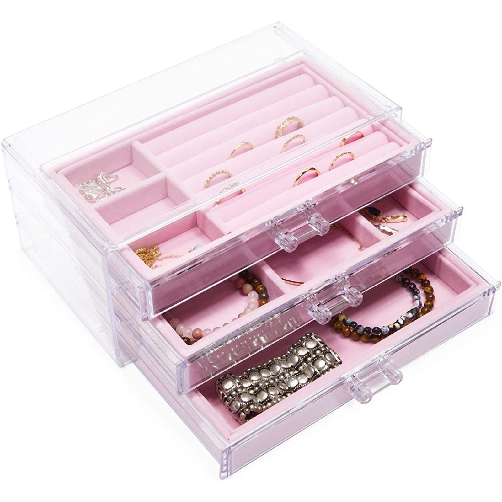 COMELYJEWEL Velvet Jewelry Ring Cufflinks Multi-Functional Storage Display Case Organizer Tray Earring Showcase Box with Lid and Lock 12-Grid Pink COMELYJEWEL Velvet Jewelry Ring Cufflinks Multi-Functional Storage Display Case Organizer Tray Earring Showcase Box with Lid and Lock 12-Grid Pink