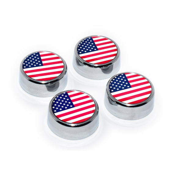Elektroplate Red, White & Blue with these American Flag License Plate Screw Caps