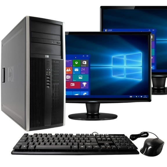 Restored HP EliteDesk 8100 Tower Computer PC, 3.20 GHz Intel i5 Dual Core Gen 1, 16GB DDR3 RAM, 1TB Hard Disk Drive, Dual 22" Monitors, Windows 10 Professional 64bit (Refurbished)