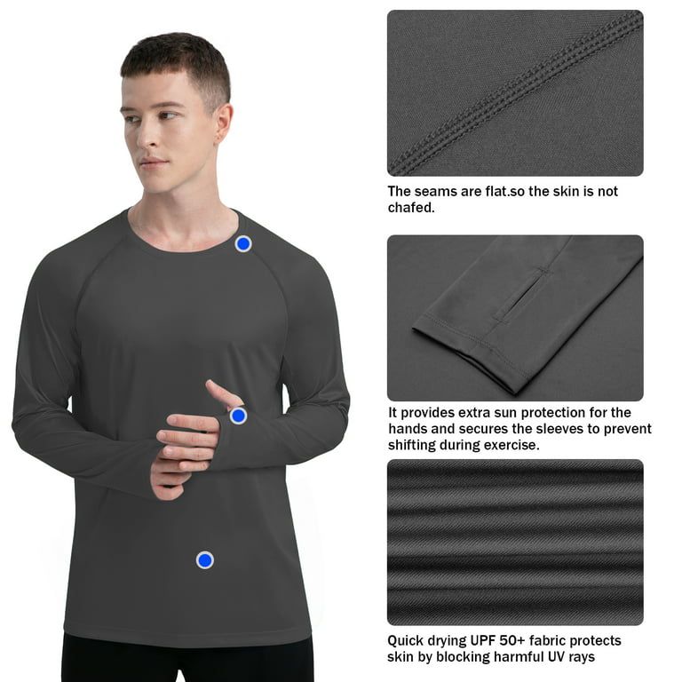 WELIGU Men's Long Sleeve Shirts Lightweight UPF 50+ T-Shirts Fishing Dark  Grey Size Male L 