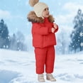 thumbnail image 4 of KAUOD Kids Puffer Snowsuits 2 Piece Front Pockets Ski Jackets Bib Pants Set Toddler Faux-F𝐮r Hood down Coats Snowpants Outfits, 4 of 8