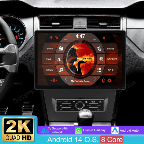 13.1" 4 64GB Car Radio Stereo for Ford Mustang 2010-2014 with Apple CarPlay/4G LTE/GPS Navi/Wi-Fi/BT 5.0/2K Touchcreen