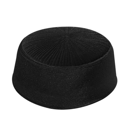 TheKufi® Black Topi Prayer Cap Rigid Velvet Hat Turkish Chechen Style (XL-59cm)
