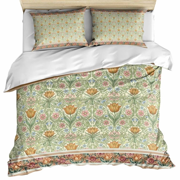 Vintage Boho Floral Bedding 3 Piece Duvet Cover Set Full Size, Ethnic Tribe Abstract Art Flowers Soft Microfiber Comforter Cover with Zipper Closure & Pillowcases, Wrinkle & FadeResistant Quilt Cover