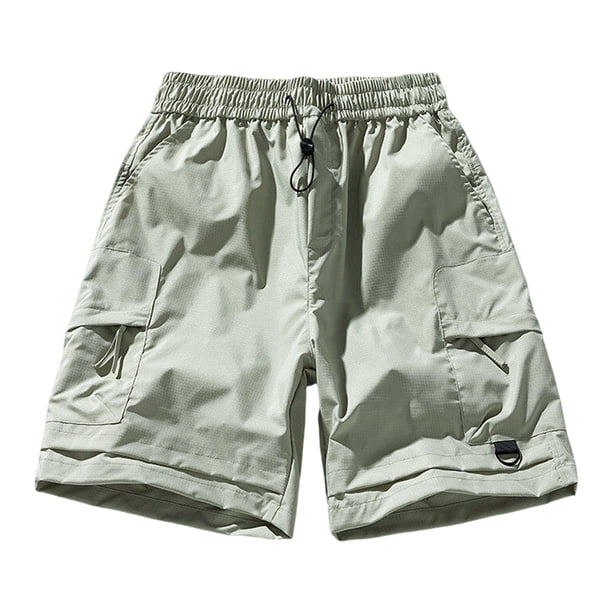 Mens Shorts Cintura Elástica con Bolsillos Color Sólido Casual Cremallera Bolsillo Shorts de Ropa de Trabajo, Poliéster