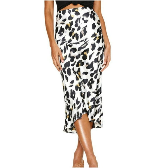 Skirts for Women Flowy High Waist Leopard Printing Evening Party Slim Fit Black Long Midi Length Casual Skirt M