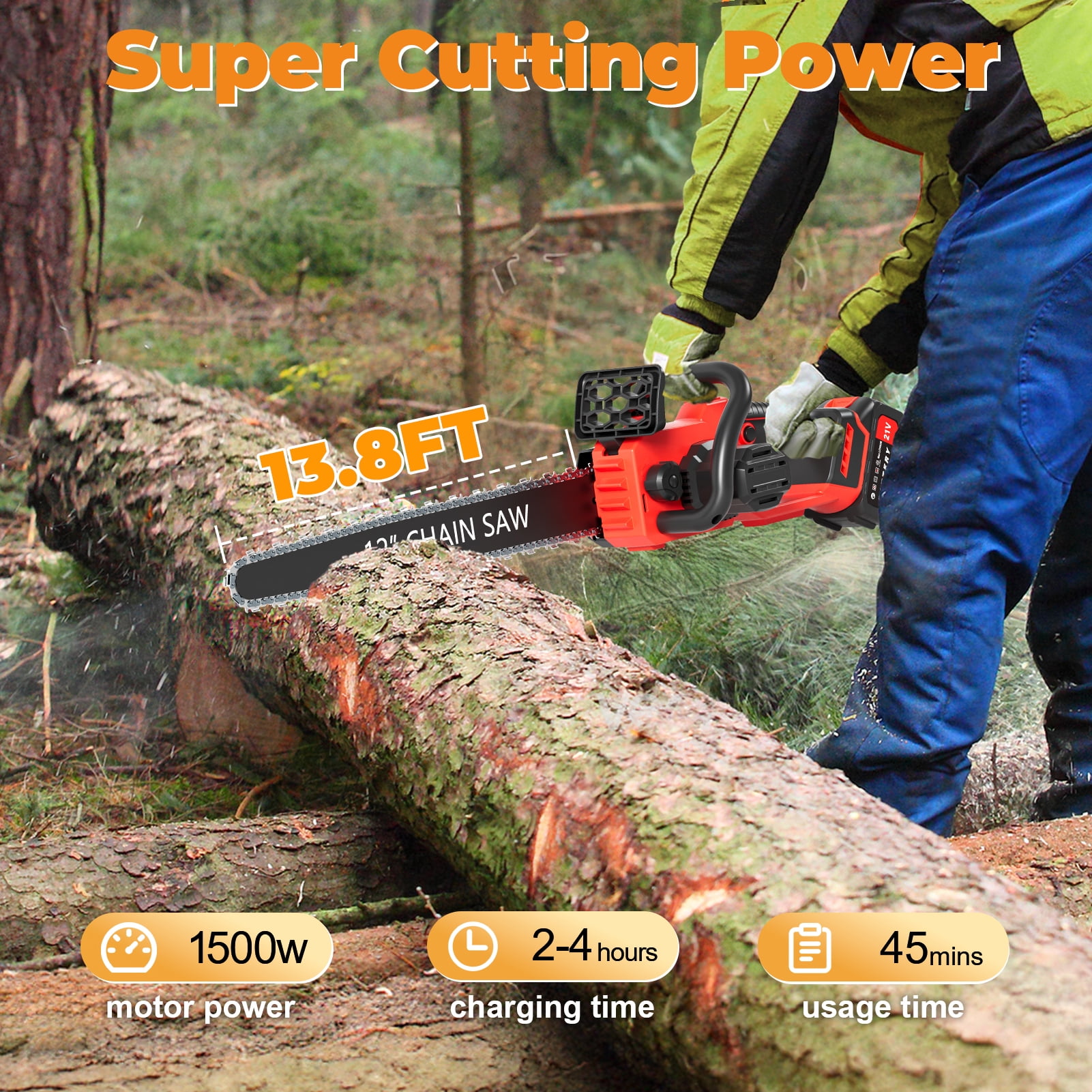 Fompes 12in Electric Chainsaw Lightweight Brushless Mini Chainsaw Cordless with 2 Batteries for Trimming Wood Cutting Cordless Chain Saw