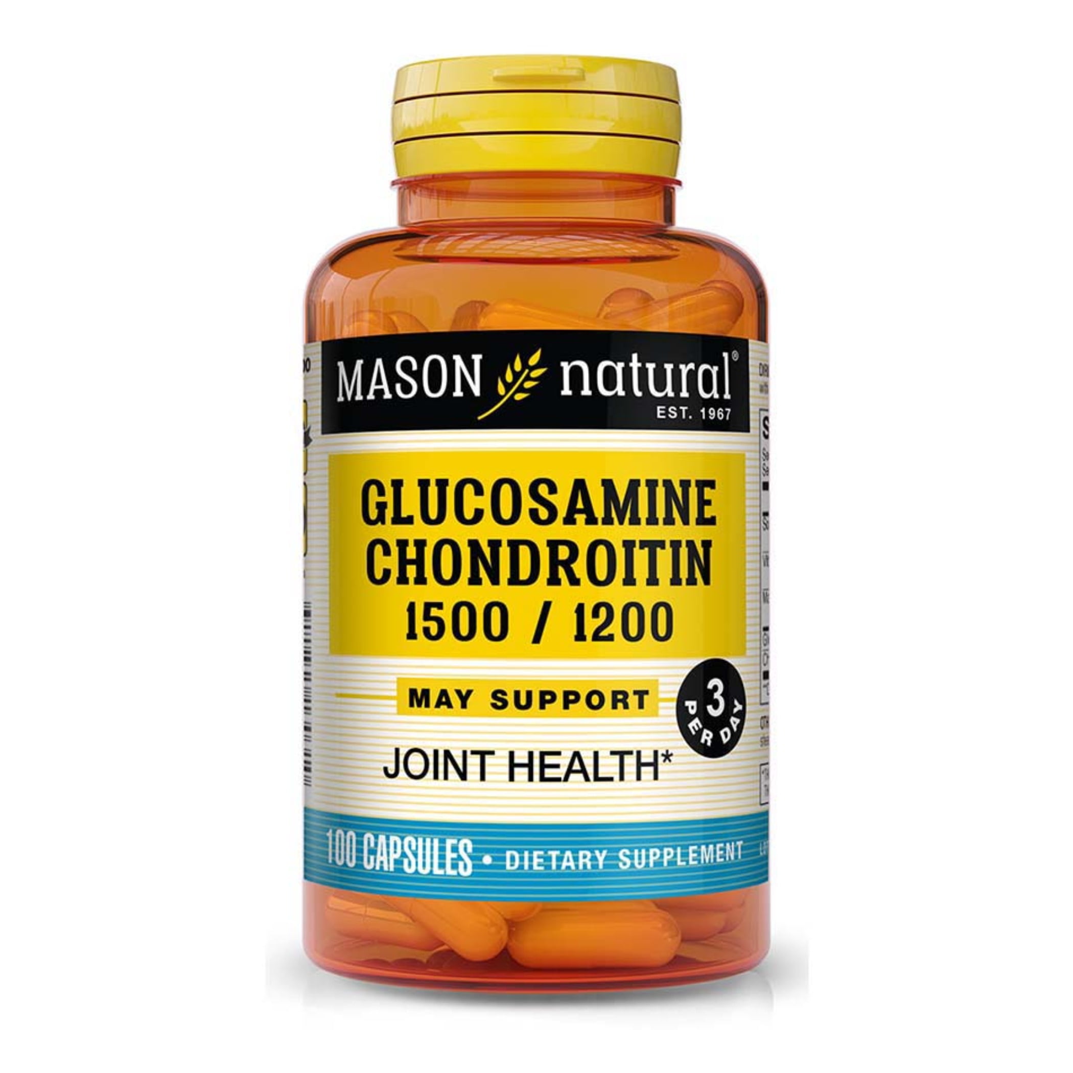 Mason Natural Glucosamine Chondroitin 1500/1200 3 Per Day with Vitamin C - Supports Joint Health, Improved Flexibility and Mobility*, 100 Capsules