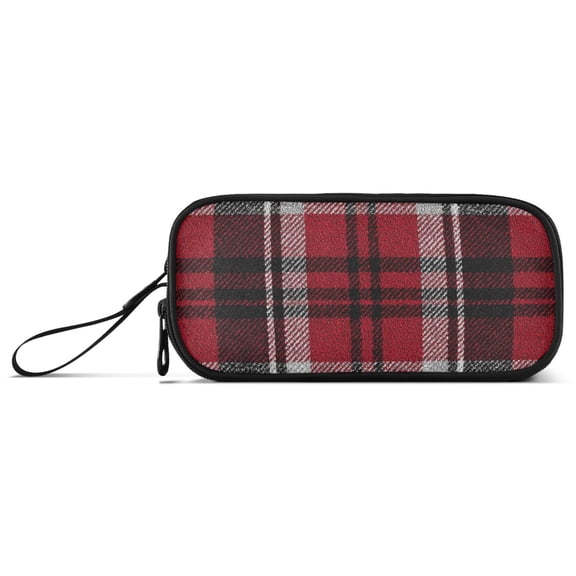 Red White Black Plaids Pencil Case Stationary Holder Pen Bag Pencil Pouch Tool Organizer 3 Compartments