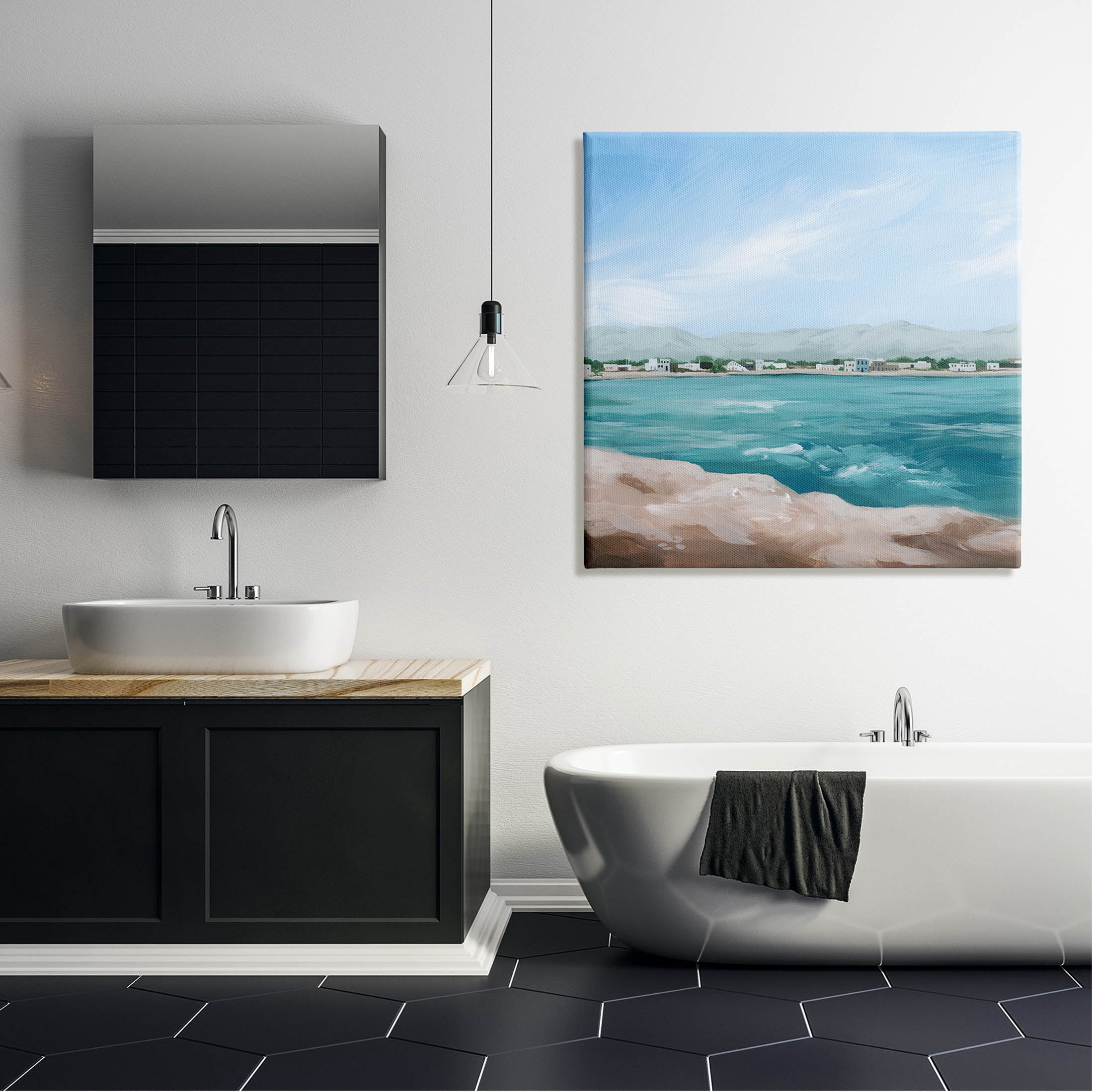 Stupell Industries Waterfront Town Ocean Scenery Painting Gallery Wrapped Canvas Print Wall Art, Design by Grace Popp
