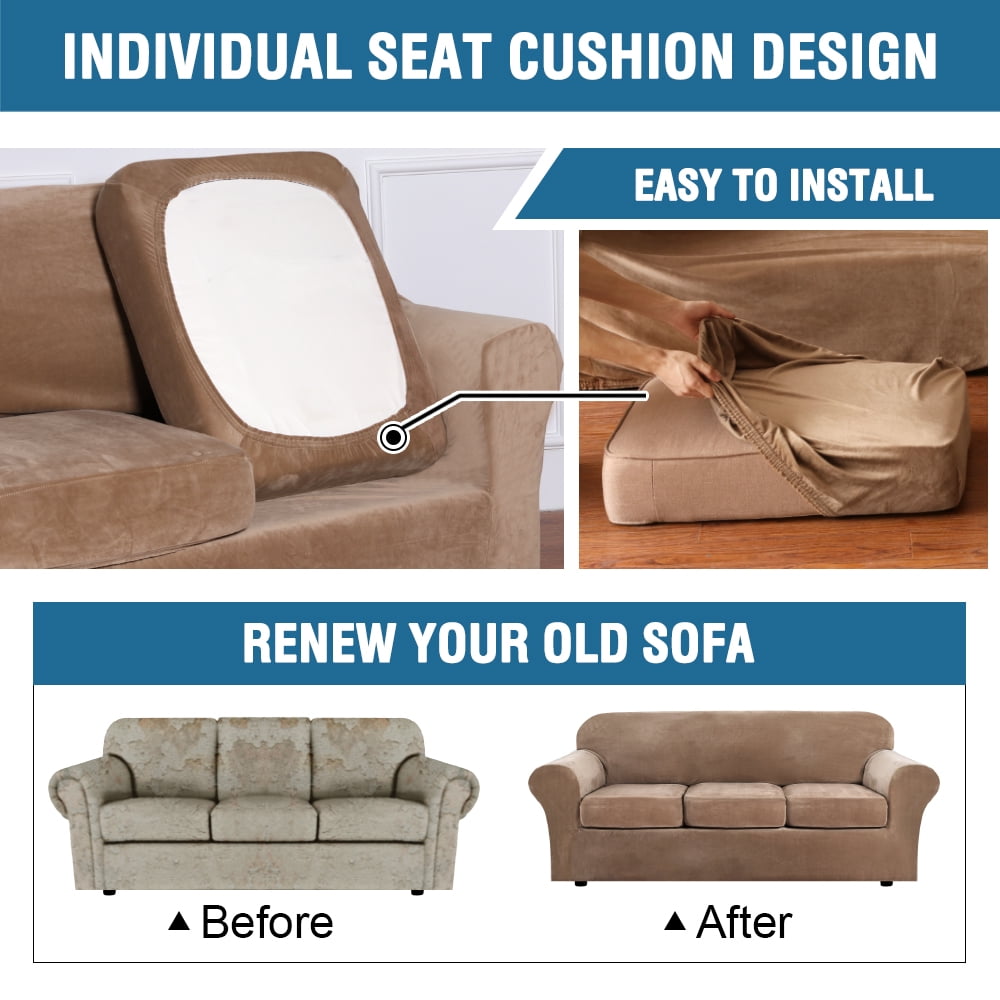 CJC 4-Piece Sofa Couch Covers, Velvet 3 Seater Slipcover for Separate Cushion Couch, Stretch Furniture Protector for Pets Kids, 9 Colors