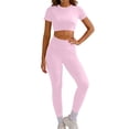 thumbnail image 6 of Workout Clothes 2 Piece Pants Set for Women Cutout Backless Crop Top Leggings Athletic Yoga Sweat Outfits (L, Pink), 6 of 8