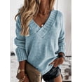 thumbnail image 2 of Women'S Loose Sweater V Neck Long Sleeve Shirt Casual Autumn and Winter Tops Blue S, 2 of 6