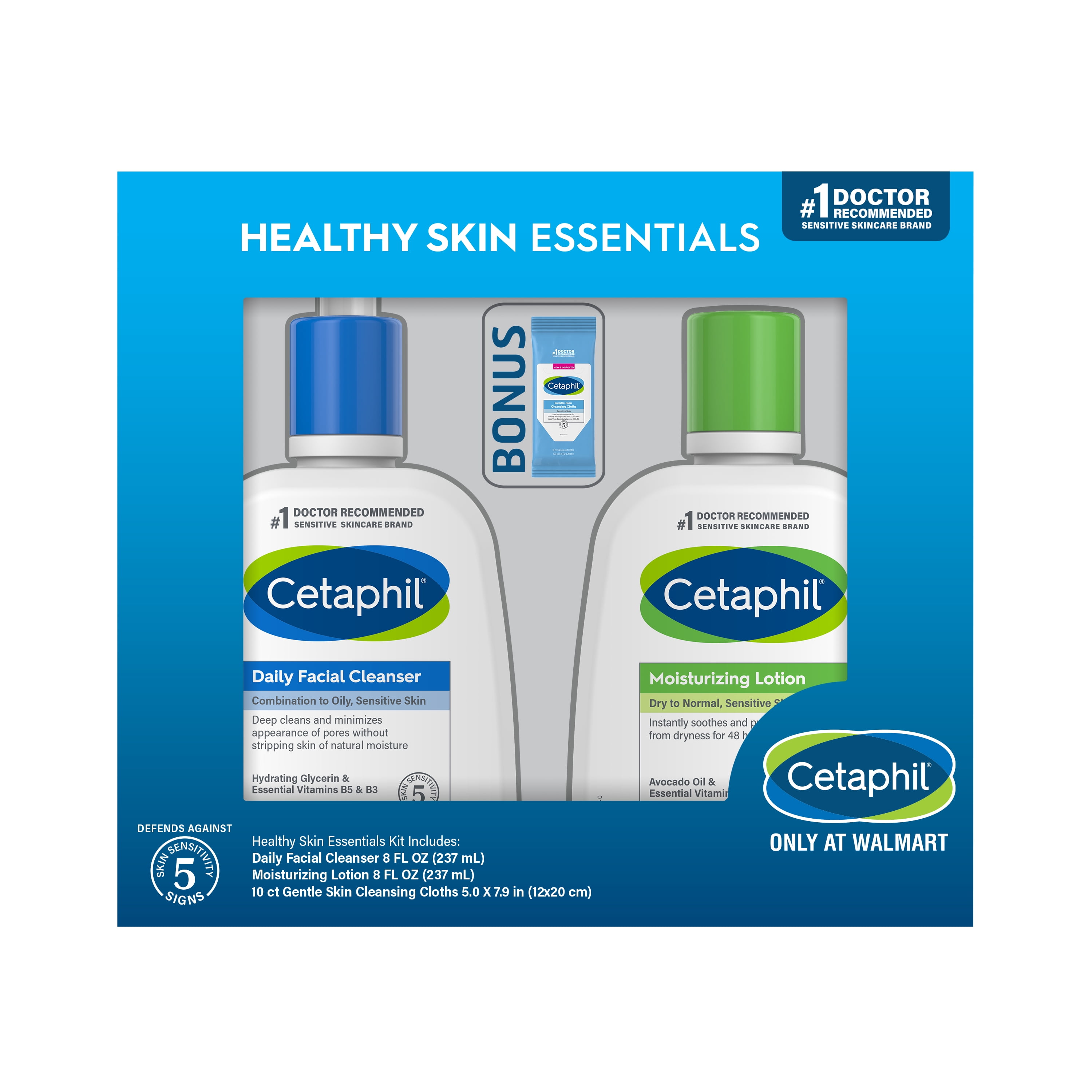 Cetaphil Healthy Skin Essentials Kit 3pc, Daily Facial Cleanser & Moisturizing Lotion