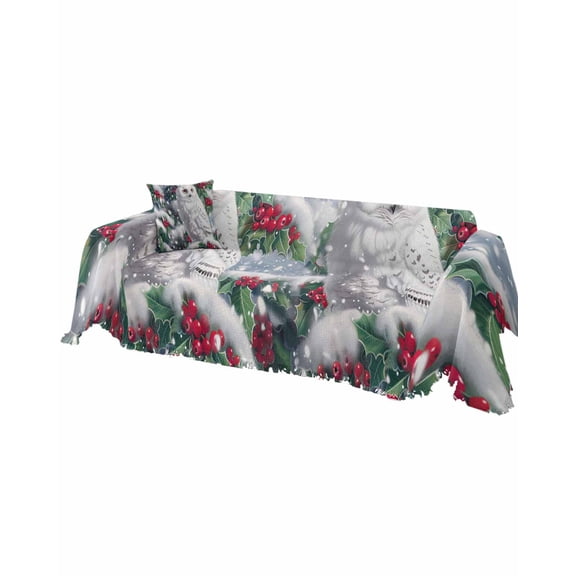 Christmas Owl Sofa Covers for 3 Cushion Couch, Washable Sectional & L Shape Couch Covers for Dogs/Cats/Kids, Xmas Berry Botanical Snowflake Non Slip Sofa Slipcover Futon Cover 71''x150''