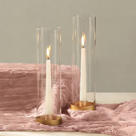 NUPTIO Gold Candlestick Taper Candle Holders: Fluted Glass Hurricane Candle Holder Gold Centerpiece for Tables Set of 2