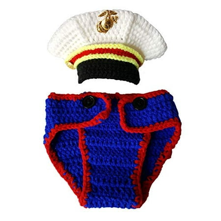 Lightbird USMC Marines Newborn Baby Photography Props,Crochet USMC Navy Sailor Boy Uniform Costume Photo Props Outfits