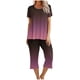 thumbnail image 1 of Conjunto de Pijama de Mujer Estampado Cuello Redondo Camiseta de Manga Corta Y Pantalones, Ropa de Salón con Bolsillos, 1 of 9