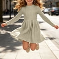 thumbnail image 5 of IROINNID Girls Ribbed Knit Dress Round Neck Long Sleeve A Line Pleated with Pockets Solid Color Casual for Fall Winter Daily Wear Cozy Soft Comfy, 5 of 9