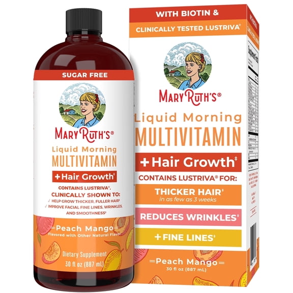 MaryRuth's Liquid Multivitamin Hair Growth | Clinically Tested for Thicker Hair & Facial Wrinkles in Women | Biotin 10000mcg | Lustriva Hair Growth Supplements | Skin Care | Ages 18 | 30 Fl Oz