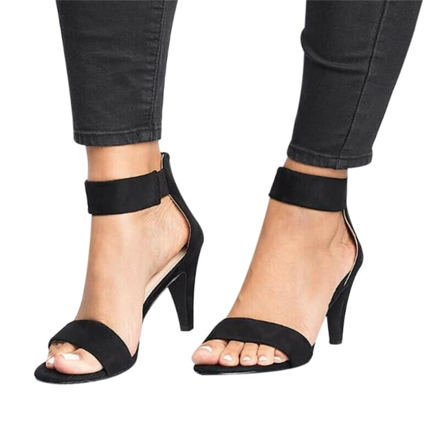 Women's Mid Low Block Heels Peeptoe Sandals Ankle With Buckle Strap Office Work Smart Ladies' Summer