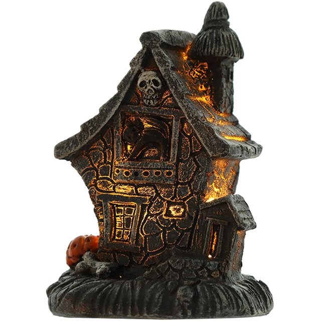 Casa encantada de resina navideña: casas de pueblo iluminadas con LED con figuritas, colección Village, adorno de decoración de habitación interior Xemadio WRLF-616-2