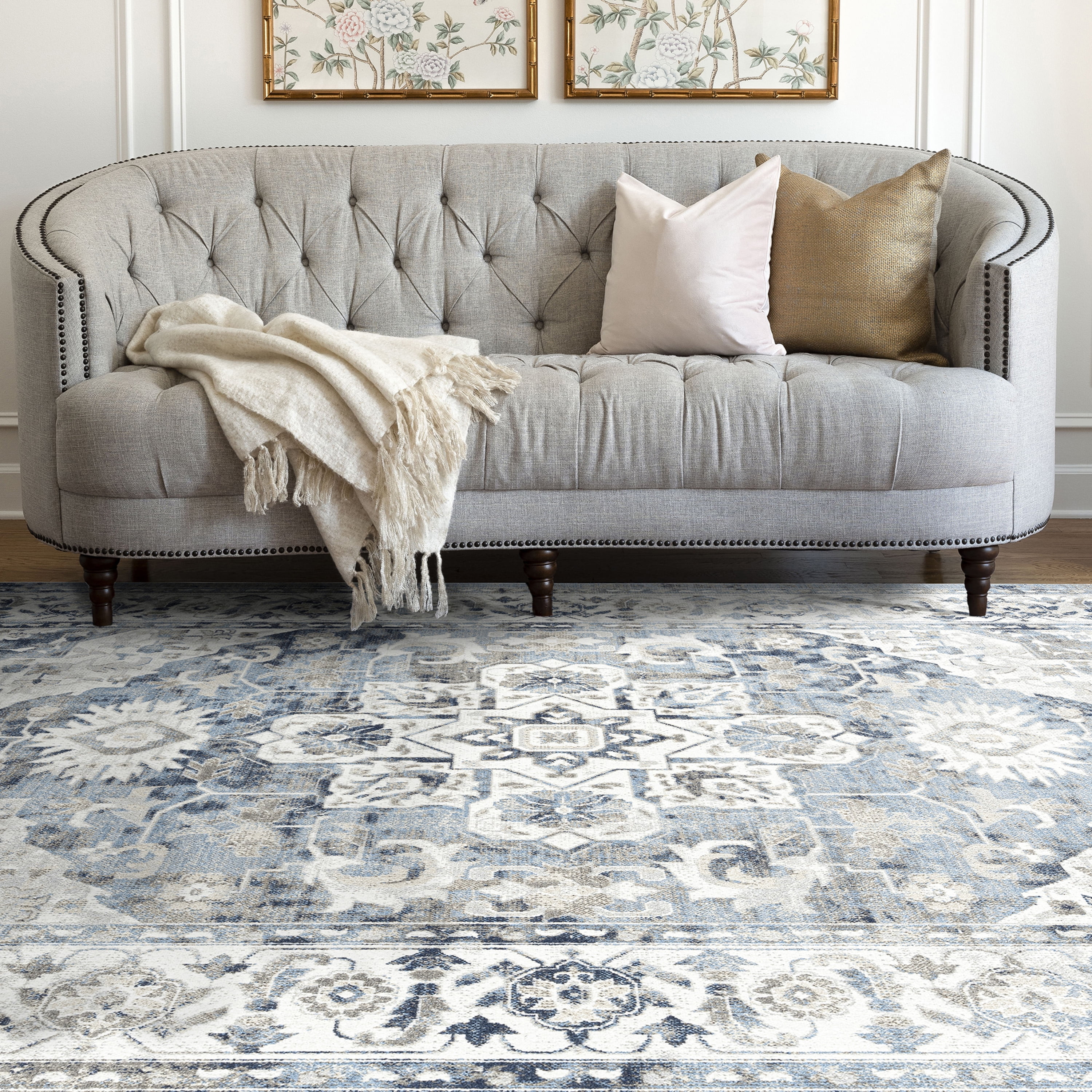 Traditional 4x6 Area Rug (4' x 5'3'') Oriental Navy, Navy Indoor Rectangle Easy to Clean