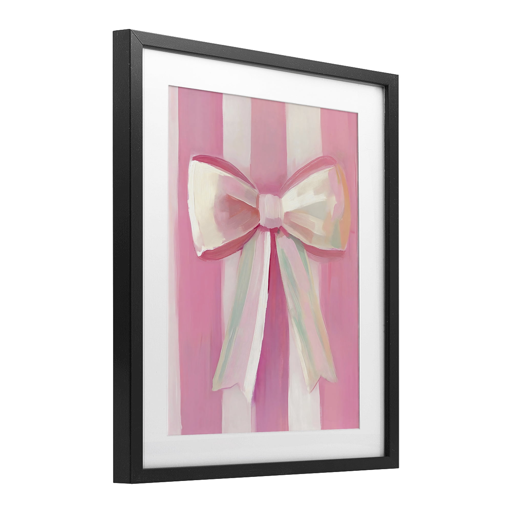 Stupell Industries Preppy Pink Bow on Stripes Black Framed Print Under Glass, design by The Prints Vibe