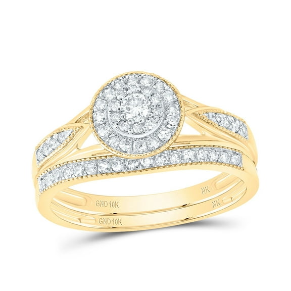 10kt Yellow Gold 3/8 Cttw Diamond Round Double Halo Wedding Engagement Anniversary Bridal Set, Women Size: 5-9