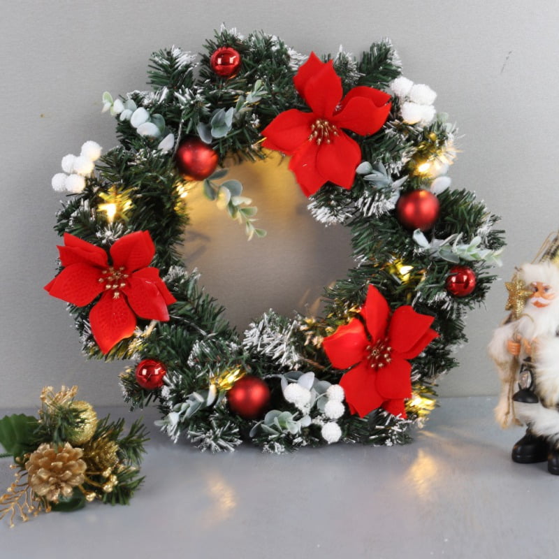 Christmas Wreath With Battery Powered Led Light String Front Door Hanging Garland Holiday Home Decorations